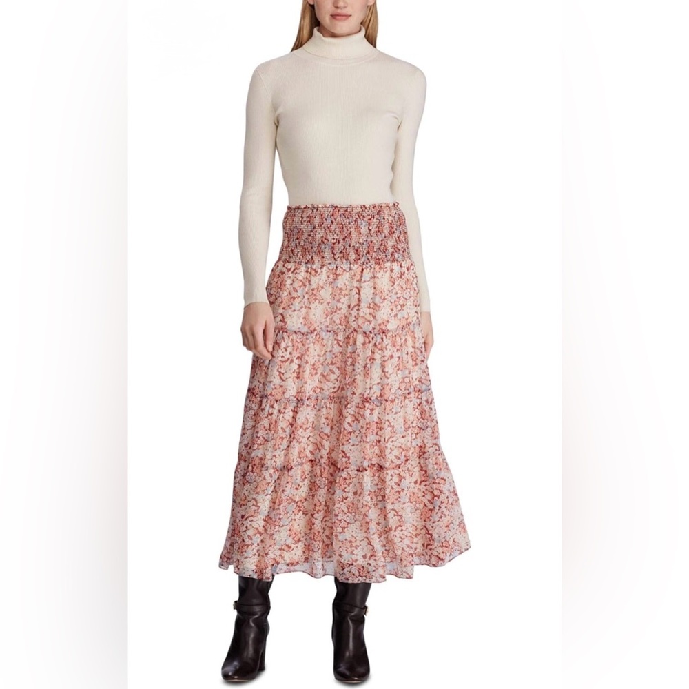 Lauren Ralph Lauren Floral Print Maxi Skirt or Midi Dress Red and Cream Size:16